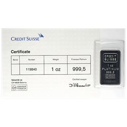 PLATINUM BARS 1 OZ - 1 OZ PLATINUM BAR CREDIT SUISSE
