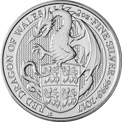 WORLD SILVER - 2017 2 OZ SILVER QUEENS BEAST RED DRAGON