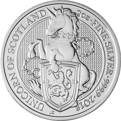 WORLD SILVER - 2018 2 OZ SILVER QUEENS BEAST UNICORN OF SCOTLAND