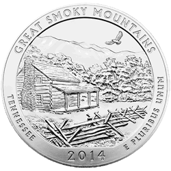 AMERICA THE BEAUTIFUL - 2014 5 OZ SILVER ATB GREAT SMOKEY MOUNTAINS